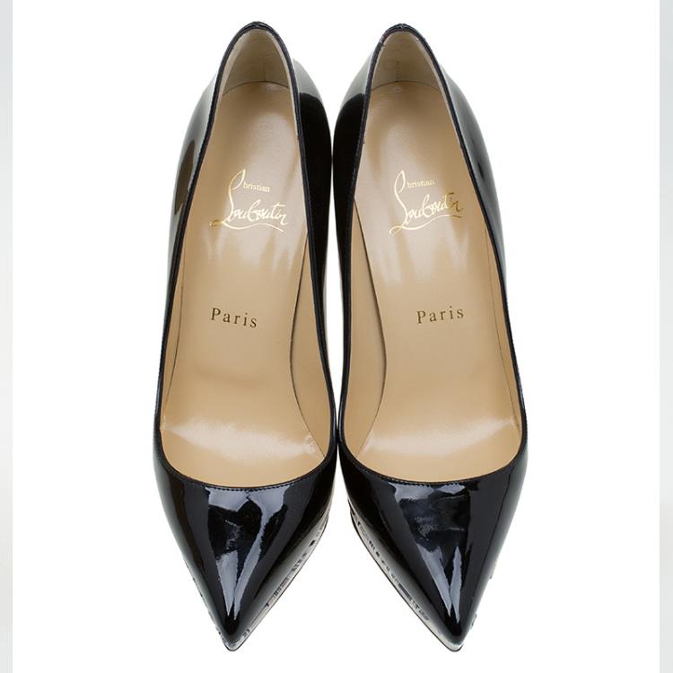 Pre Owned Christian Louboutin Black Patent Pigalle Plato Pumps Size 37.5
