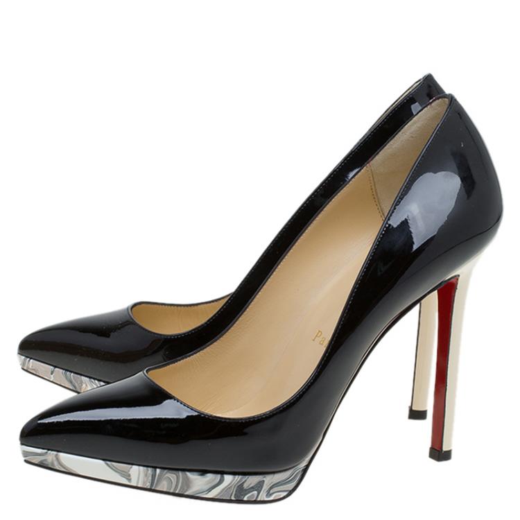 Pre Owned Christian Louboutin Black Patent Pigalle Plato Pumps Size 37.5