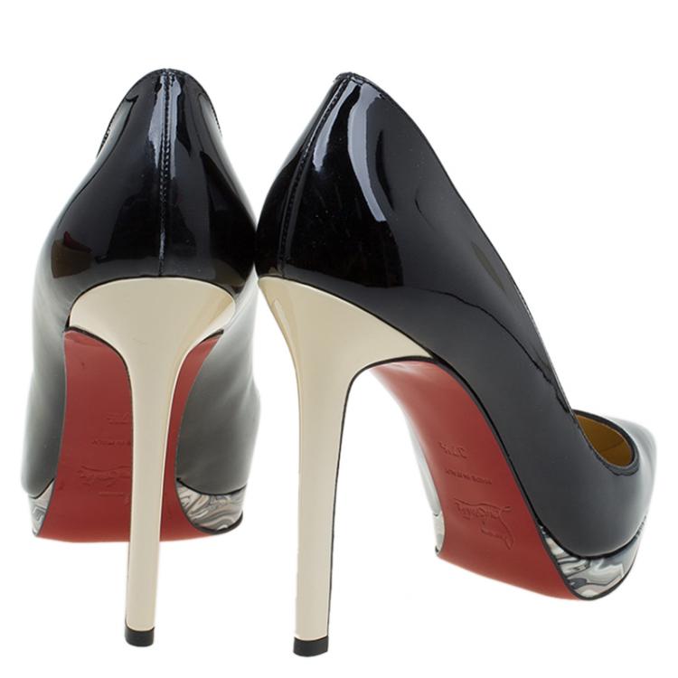 Pre Owned Christian Louboutin Black Patent Pigalle Plato Pumps Size 37.5