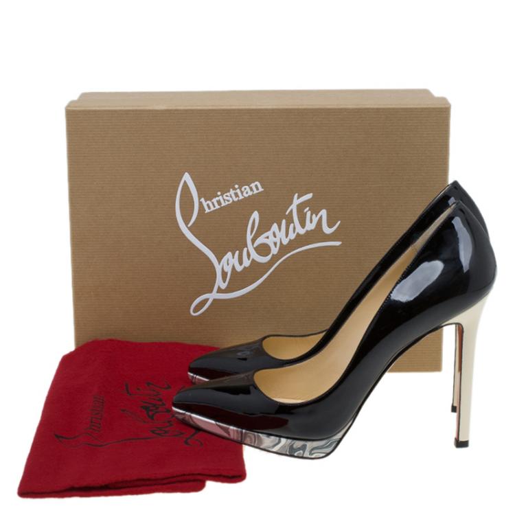 Pre Owned Christian Louboutin Black Patent Pigalle Plato Pumps Size 37.5