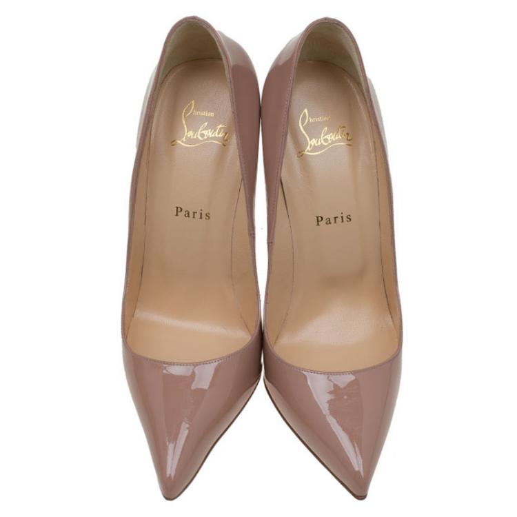 Pre Owned Christian Louboutin Beige Patent Pigalle Pumps Size 40