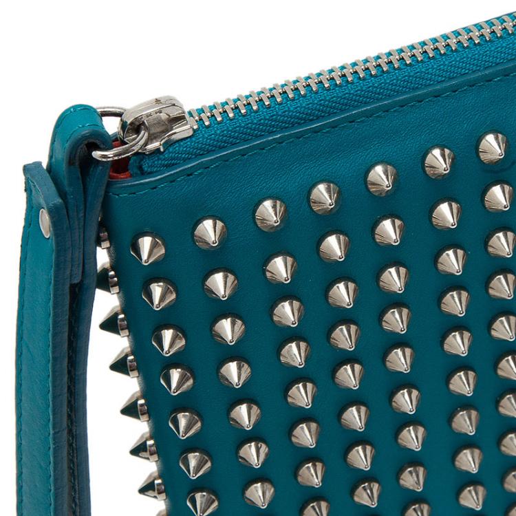 Pre Owned Christian Louboutin Teal Spiked Leather Cris iPad Case  