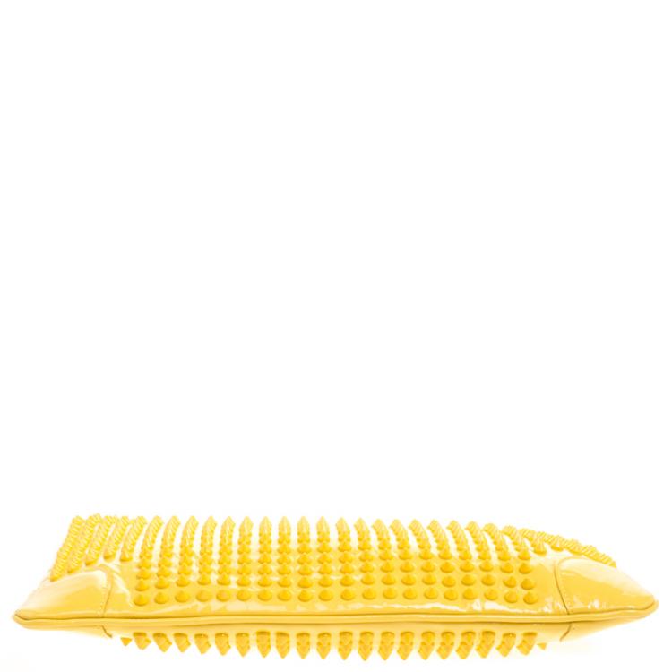 Pre Owned Christian Louboutin Yellow Patent Leather Studded Loubiposh Clutch 