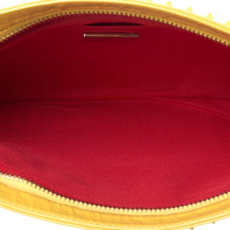 Pre Owned Christian Louboutin Yellow Patent Leather Studded Loubiposh Clutch 