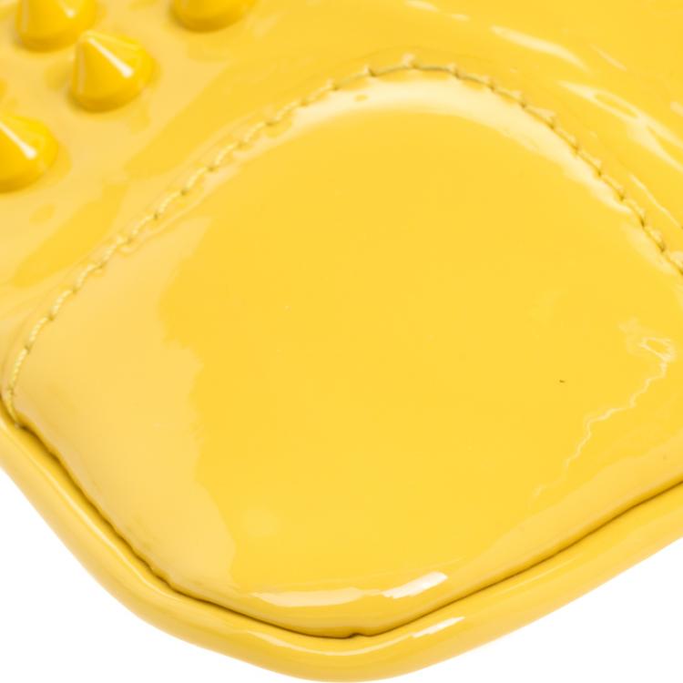 Pre Owned Christian Louboutin Yellow Patent Leather Studded Loubiposh Clutch 
