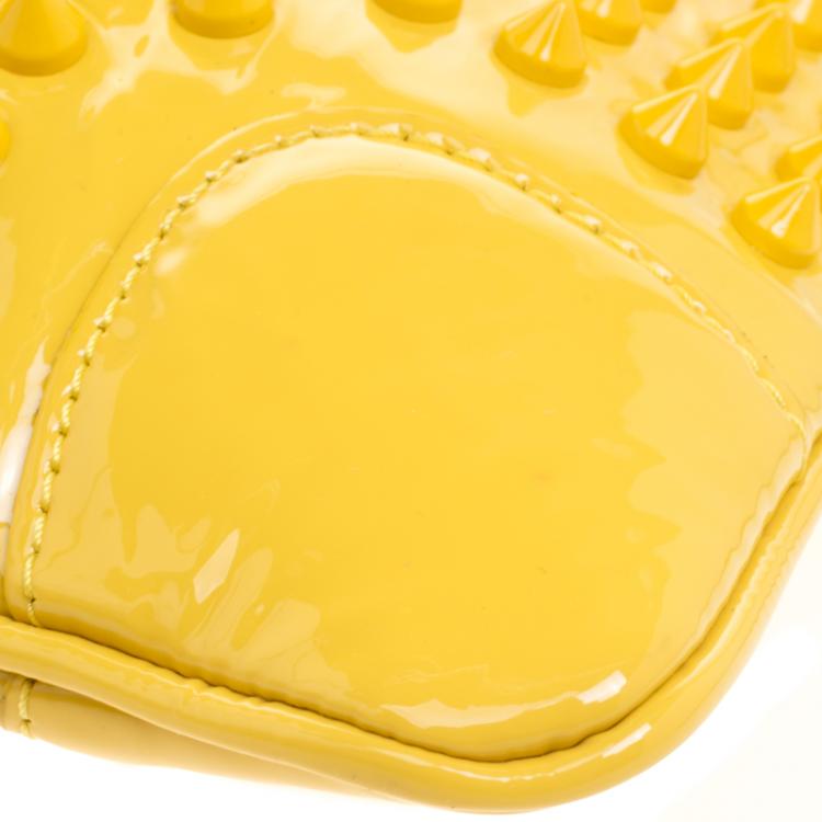 Pre Owned Christian Louboutin Yellow Patent Leather Studded Loubiposh Clutch 