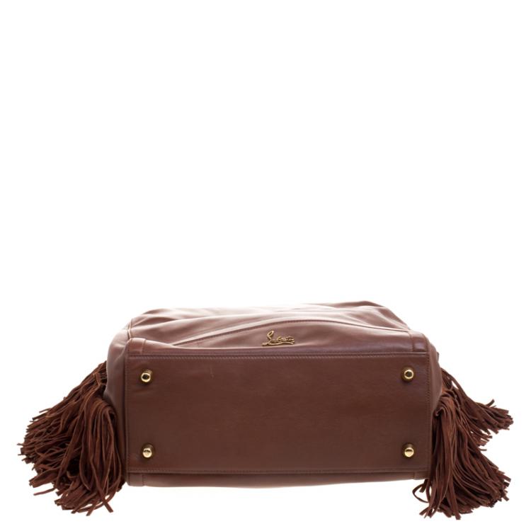 Pre Owned Christian Louboutin Brown Leather Justine Fringed Hobo