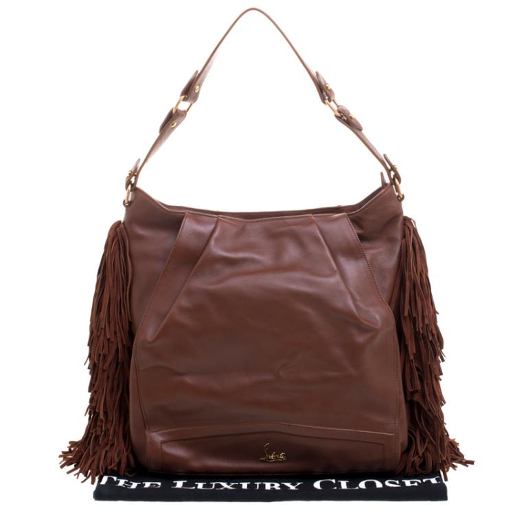 Pre Owned Christian Louboutin Brown Leather Justine Fringed Hobo