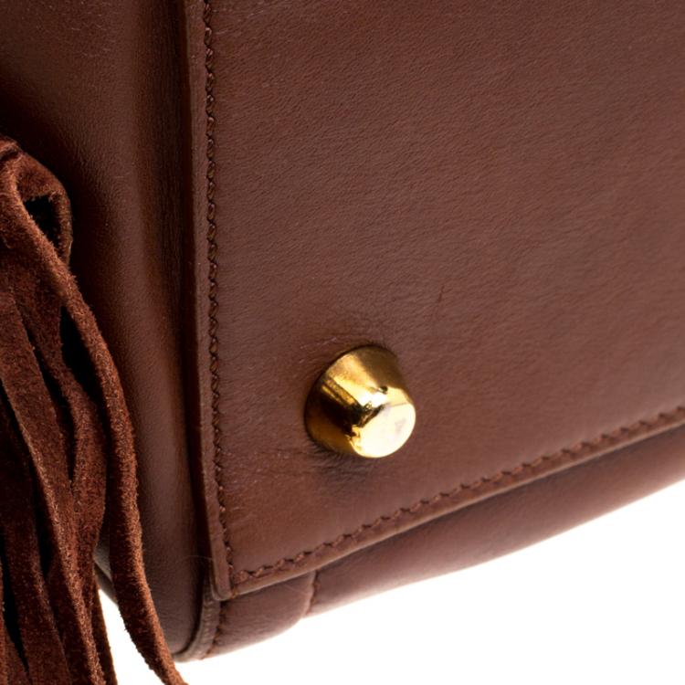 Pre Owned Christian Louboutin Brown Leather Justine Fringed Hobo