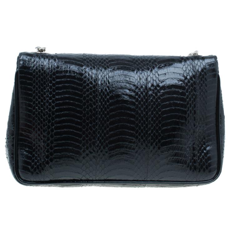 Pre Owned Christian Louboutin Black Python Spike Shoulder Bag