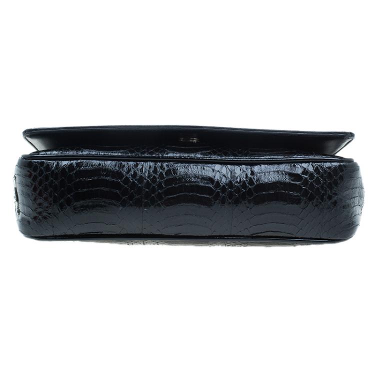 Pre Owned Christian Louboutin Black Python Spike Shoulder Bag