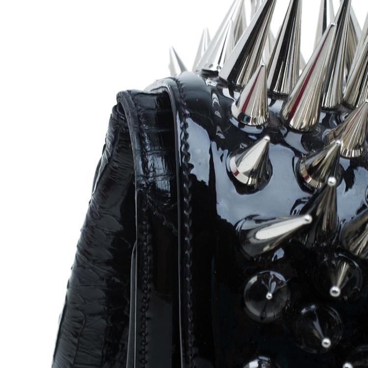 Pre Owned Christian Louboutin Black Python Spike Shoulder Bag
