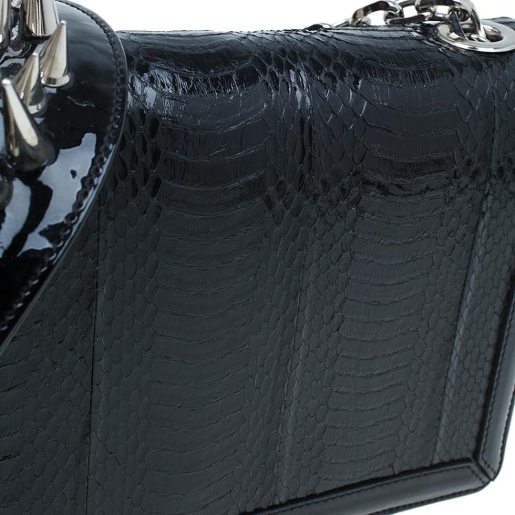 Pre Owned Christian Louboutin Black Python Spike Shoulder Bag