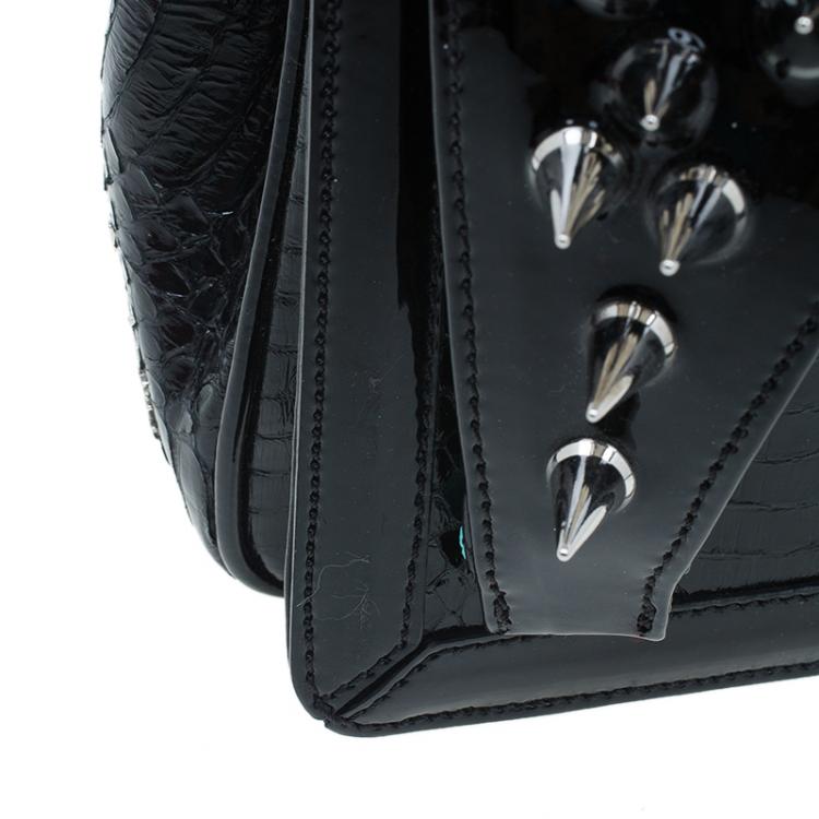 Pre Owned Christian Louboutin Black Python Spike Shoulder Bag