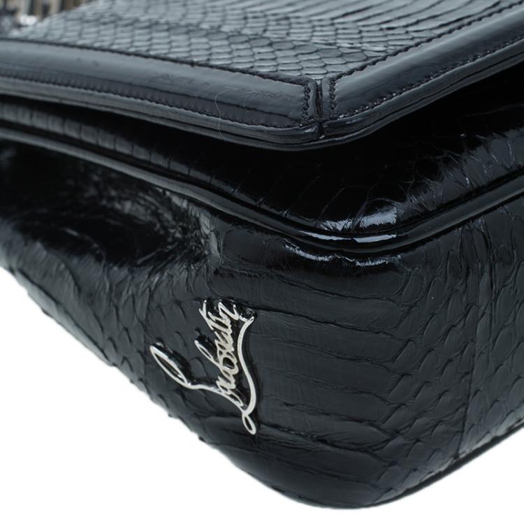 Pre Owned Christian Louboutin Black Python Spike Shoulder Bag