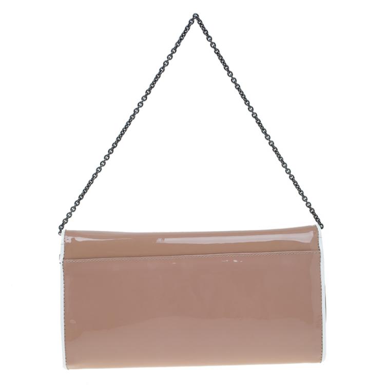 Pre Owned Christian Louboutin Beige Patent Leather Riviera Clutch