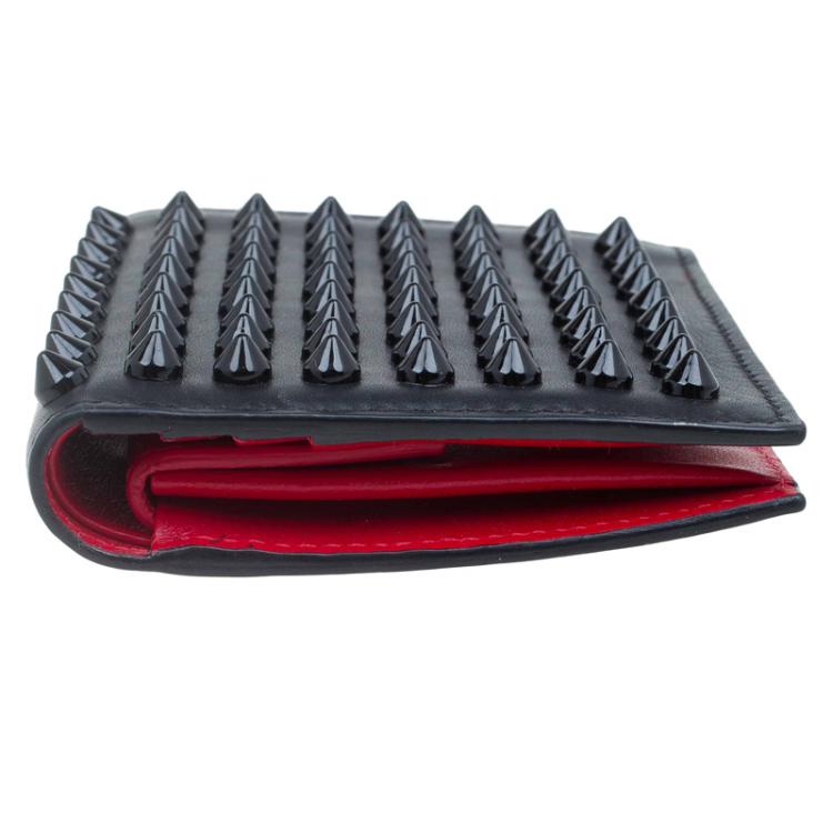 Pre Owned Christian Louboutin Black Spike Leather Paros Wallet