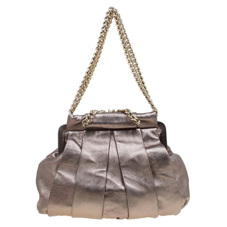 Pre Owned Christian Louboutin Bronze Pleated Leather Loubinette Hobo