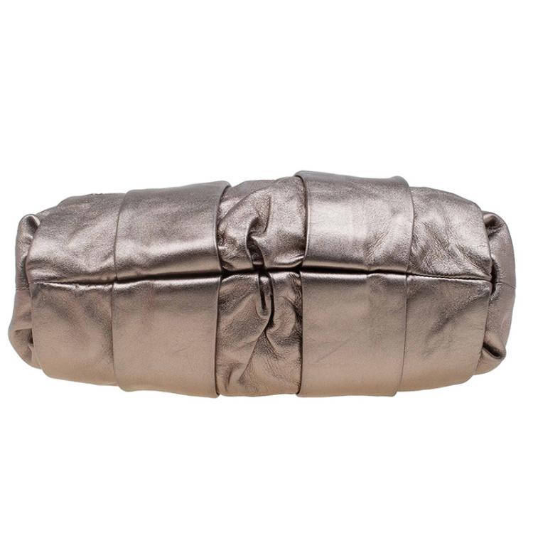 Pre Owned Christian Louboutin Bronze Pleated Leather Loubinette Hobo