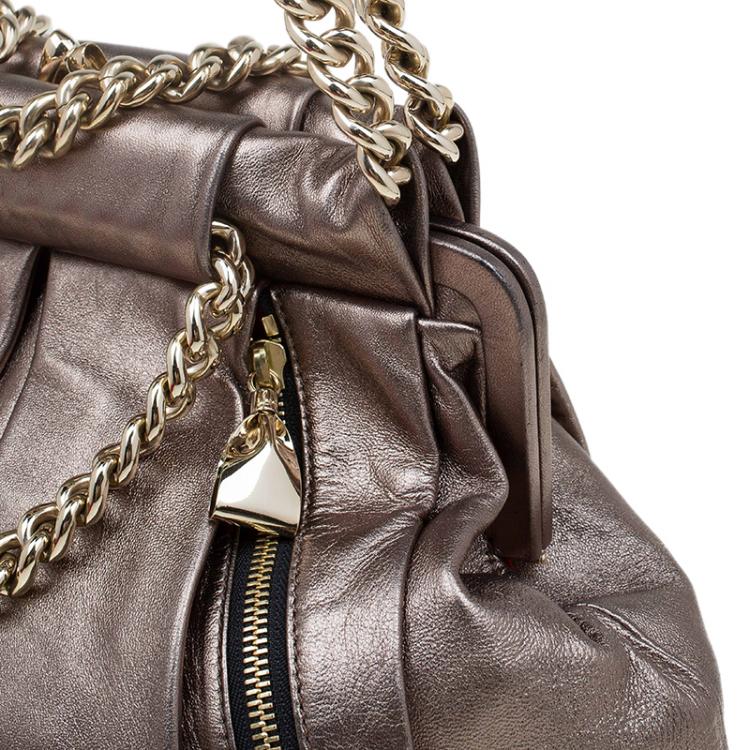 Pre Owned Christian Louboutin Bronze Pleated Leather Loubinette Hobo