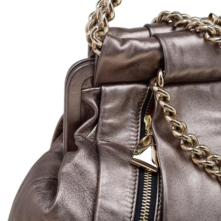 Pre Owned Christian Louboutin Bronze Pleated Leather Loubinette Hobo