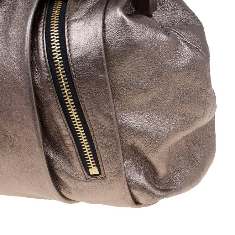 Pre Owned Christian Louboutin Bronze Pleated Leather Loubinette Hobo