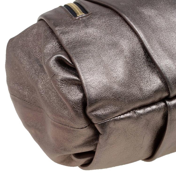 Pre Owned Christian Louboutin Bronze Pleated Leather Loubinette Hobo