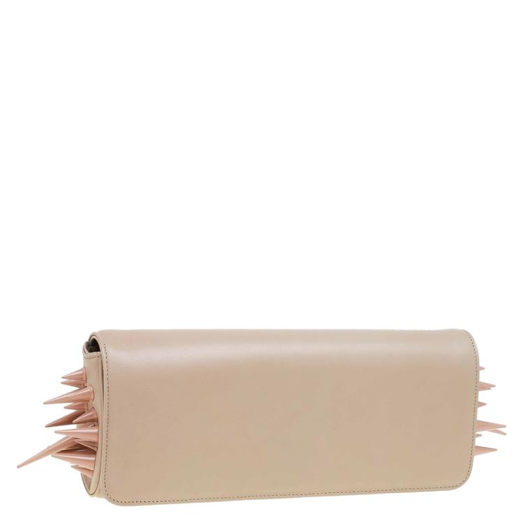 Pre Owned Christian Louboutin Beige Leather Marquise Spiked Clutch