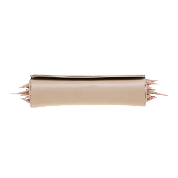 Pre Owned Christian Louboutin Beige Leather Marquise Spiked Clutch