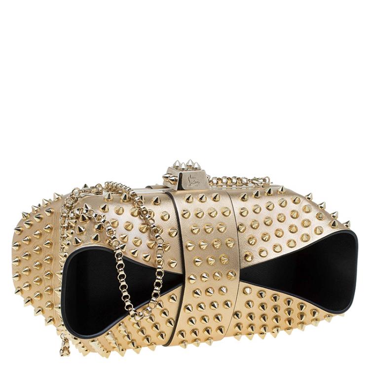 Pre Owned Christian Louboutin Gold Leather Spike Grandotto Clutch