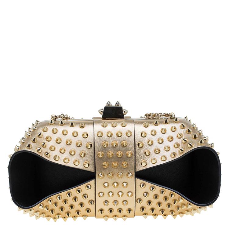 Pre Owned Christian Louboutin Gold Leather Spike Grandotto Clutch