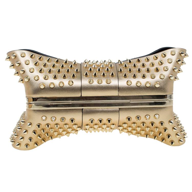 Pre Owned Christian Louboutin Gold Leather Spike Grandotto Clutch