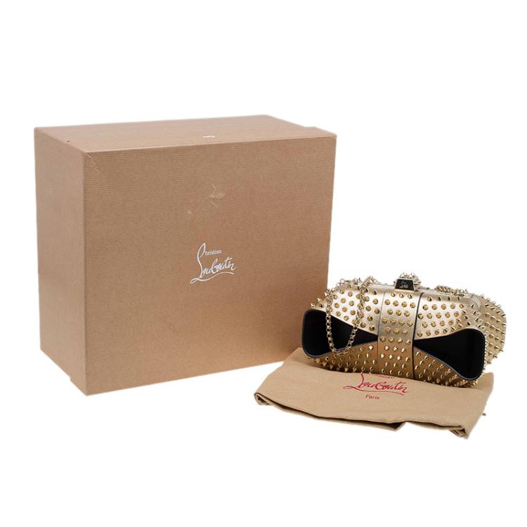 Pre Owned Christian Louboutin Gold Leather Spike Grandotto Clutch
