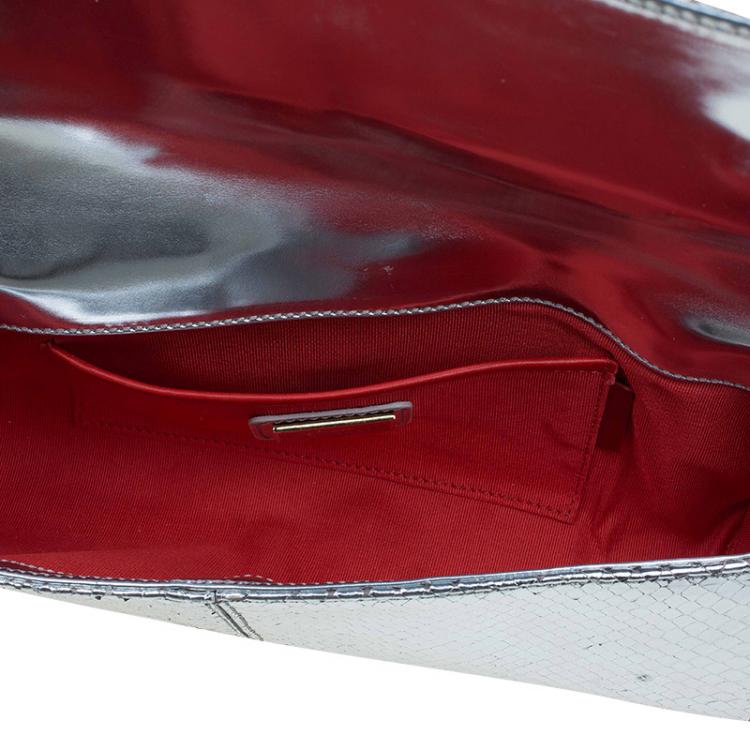 Pre Owned Christian Louboutin Silver Python Marquise Spiked Clutch