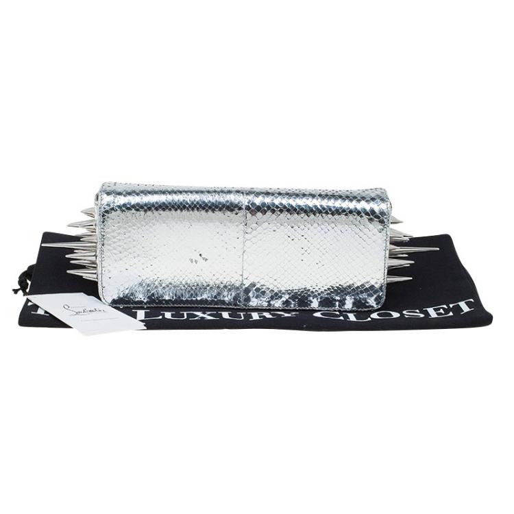 Pre Owned Christian Louboutin Silver Python Marquise Spiked Clutch