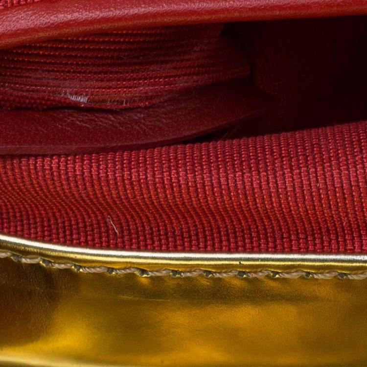 Pre Owned Christian Louboutin Gold Python Marquise Spiked Clutch