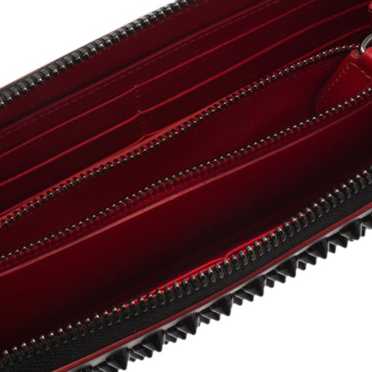 Pre Owned Christian Louboutin Black Leather Studded Spike Continental Wallet