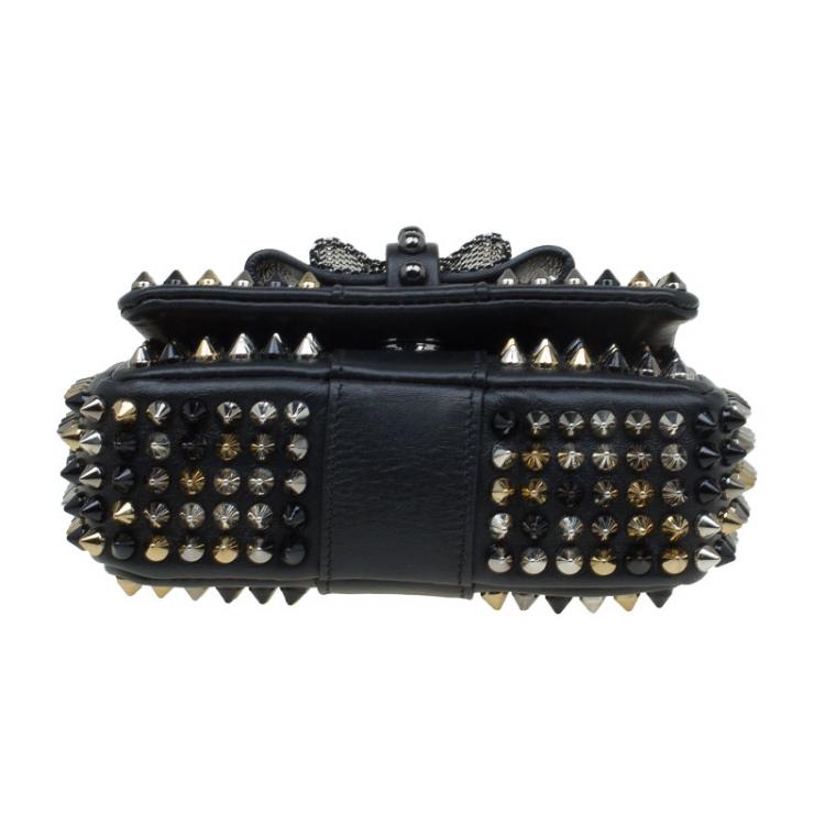 Pre Owned Christian Louboutin Black Leather Spike Sweet Charity Mini Crossbody Bag