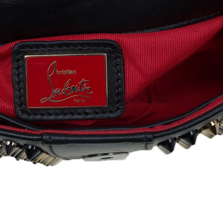 Pre Owned Christian Louboutin Black Leather Spike Sweet Charity Mini Crossbody Bag