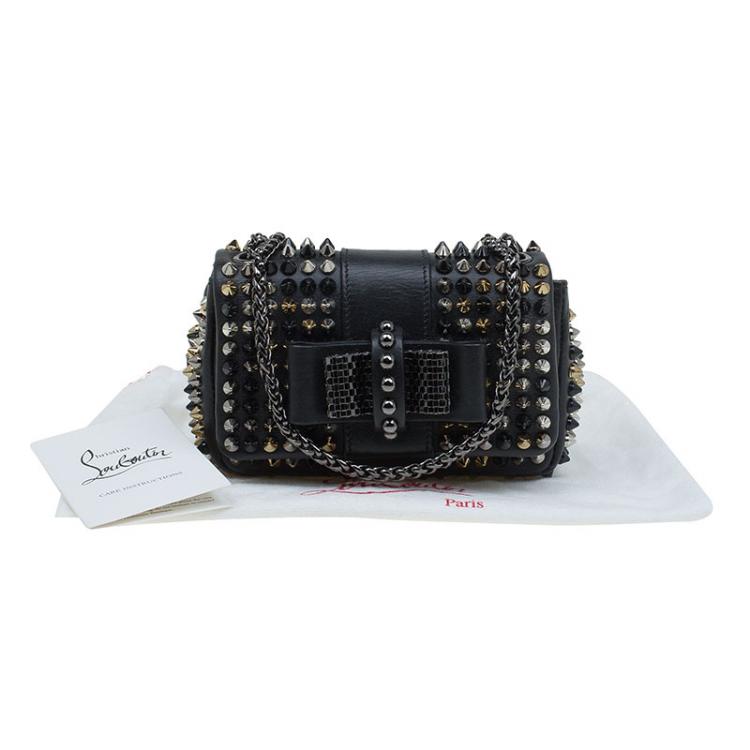Pre Owned Christian Louboutin Black Leather Spike Sweet Charity Mini Crossbody Bag