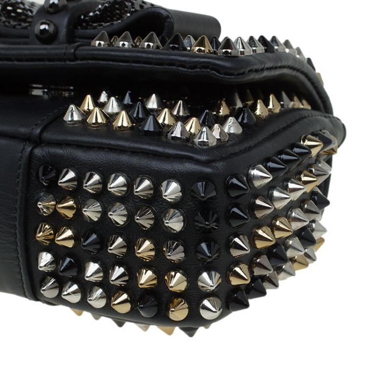 Pre Owned Christian Louboutin Black Leather Spike Sweet Charity Mini Crossbody Bag