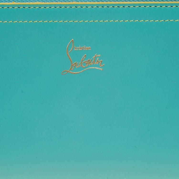 Pre Owned Christian Louboutin Turquoise Leather Zip Around Agenda Wallet