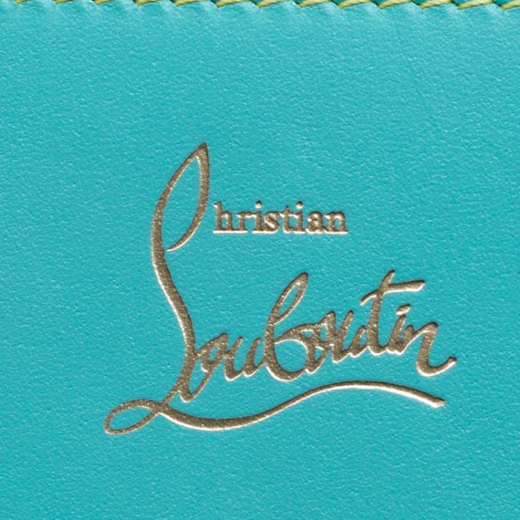 Pre Owned Christian Louboutin Turquoise Leather Zip Around Agenda Wallet