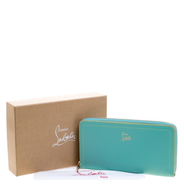 Pre Owned Christian Louboutin Turquoise Leather Zip Around Agenda Wallet