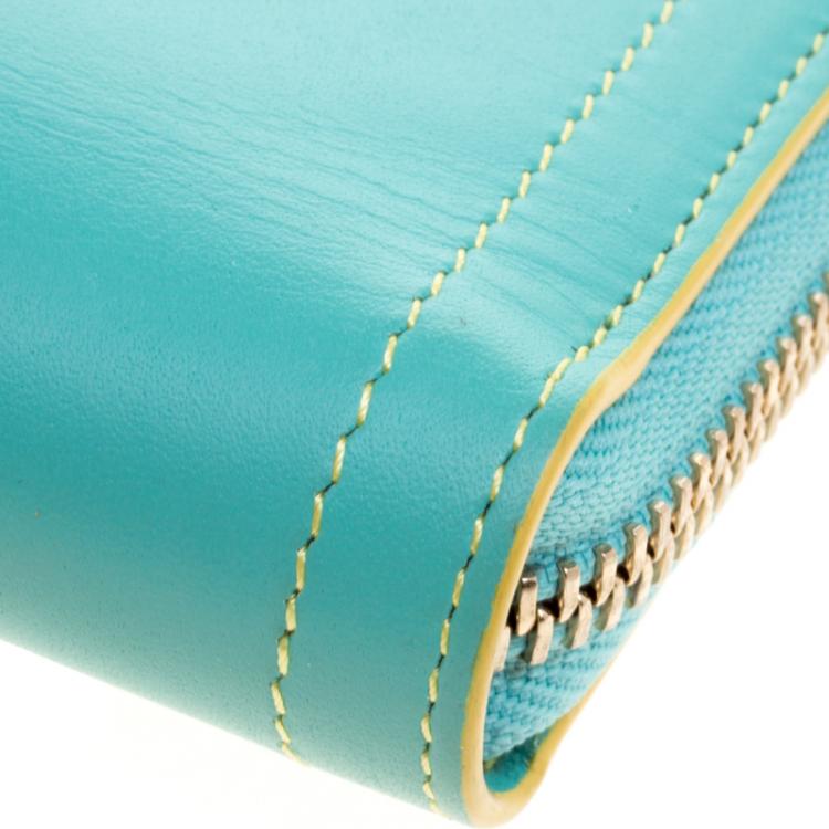Pre Owned Christian Louboutin Turquoise Leather Zip Around Agenda Wallet