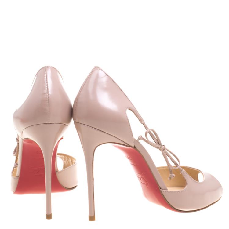 مملوكة مسبقًا Christian Louboutin Beige Leather Delico  Peep Toe D'orsay Pumps Size 38.5