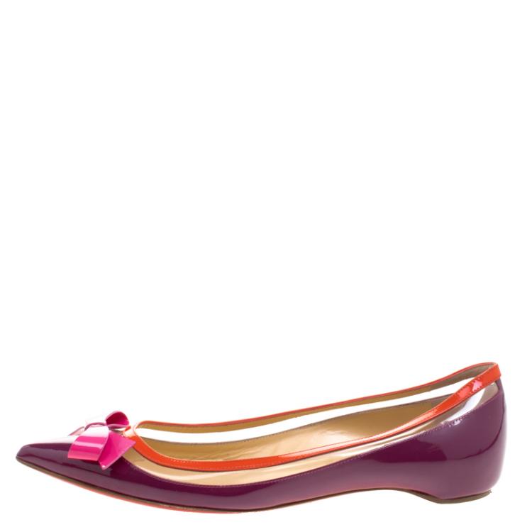 Pre Owned Christian Louboutin Tricolor Patent Leather and PVC Suspenodo Flats Size 37