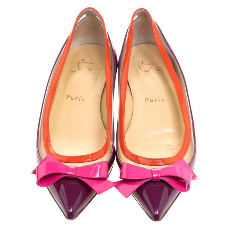 Pre Owned Christian Louboutin Tricolor Patent Leather and PVC Suspenodo Flats Size 37
