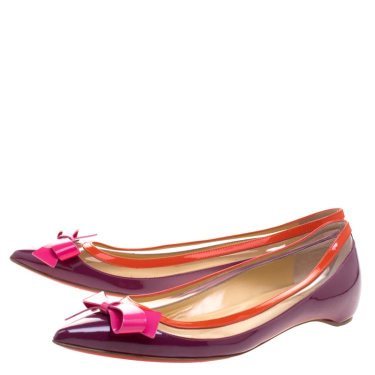 Pre Owned Christian Louboutin Tricolor Patent Leather and PVC Suspenodo Flats Size 37