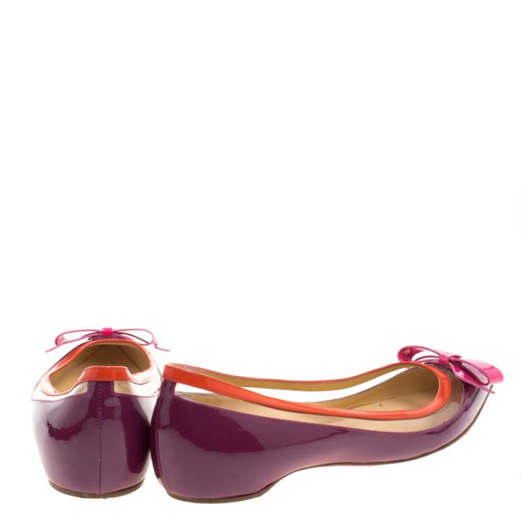 Pre Owned Christian Louboutin Tricolor Patent Leather and PVC Suspenodo Flats Size 37